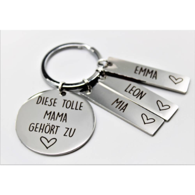 Personalisierter Edelstahl Schlüsselanhänger mit Namensgravur als Geschenk zum Muttertag