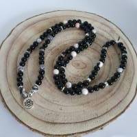 XXL Perlenkette/ Buddhistischen Stil/ Wickelarmband/ Wickelkette/ Edelstein Kette aus Obsidian und Zebra Jaspis Bild 1