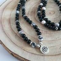 XXL Perlenkette/ Buddhistischen Stil/ Wickelarmband/ Wickelkette/ Edelstein Kette aus Obsidian und Zebra Jaspis Bild 2