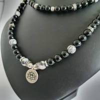 XXL Perlenkette/ Buddhistischen Stil/ Wickelarmband/ Wickelkette/ Edelstein Kette aus Obsidian und Zebra Jaspis Bild 5