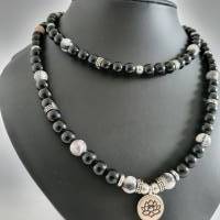 XXL Perlenkette/ Buddhistischen Stil/ Wickelarmband/ Wickelkette/ Edelstein Kette aus Obsidian und Zebra Jaspis Bild 6