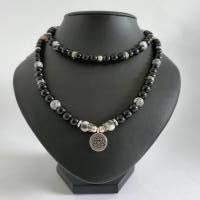 XXL Perlenkette/ Buddhistischen Stil/ Wickelarmband/ Wickelkette/ Edelstein Kette aus Obsidian und Zebra Jaspis Bild 7