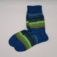 Gestrickte dickere Socken in blau grün, Gr. 40/41, Stricksocken,Kuschelsocken aus 6 fach Sockenwolle handgestrickt Bild 1