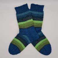 Gestrickte dickere Socken in blau grün, Gr. 40/41, Stricksocken,Kuschelsocken aus 6 fach Sockenwolle handgestrickt Bild 2