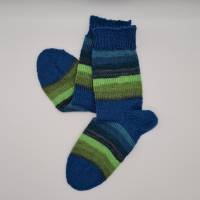 Gestrickte dickere Socken in blau grün, Gr. 40/41, Stricksocken,Kuschelsocken aus 6 fach Sockenwolle handgestrickt Bild 3