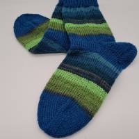Gestrickte dickere Socken in blau grün, Gr. 40/41, Stricksocken,Kuschelsocken aus 6 fach Sockenwolle handgestrickt Bild 4