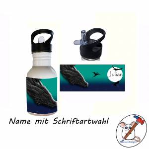Edelstahl Trinkflasche Motiv Drachenland mit Name / Drache / Personaliserbar / 400ml / 500ml / 600ml Bild 2