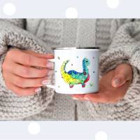 Geschenk zur Einschulung, Emaille-Tasse mit Namen, personalisierte Becher Motiv Dinosaurier Bild 5