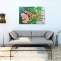Handgemaltes, abstraktes Wandbild | Acrylbild | original Einzelstück | 90x60 cm | Titel „Hope“ | gold grün grau Bild 2