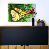 Handgemaltes, abstraktes Wandbild | Acrylbild | original Einzelstück | 90x60 cm | Titel „Hope“ | gold grün grau Bild 3