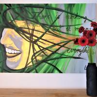 Handgemaltes, abstraktes Wandbild | Acrylbild | original Einzelstück | 90x60 cm | Titel „Hope“ | gold grün grau Bild 8