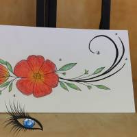 ►2021-0106◄ Klappkarte "Rote Blütenranke" - Din lang, handgezeichnet Bild 2