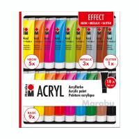 Marabu Acrylfarben 18 x 36 ml - EFFECT SET - 9 x Basic, 5 x Neon, 3 x Metallic und 1 x Glitter Bild 1
