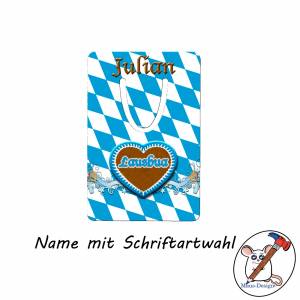 bayrisches Lesezeichen mit Name / Schriftartwahl / blau Lausbua oder lila Herzmadl / Aluminium / 5 x 7,5 x 0,07cm Bild 3