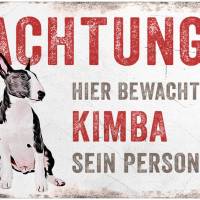 Hundeschild ACHTUNG! (Bullterrier) mit Hundename, wetterbeständiges Warnschild Bild 1