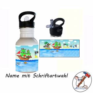 Edelstahl Trinkflasche Motiv Piraten mit Name / Seeräuber / Personalisierbar / 400ml / 500ml / 600ml Bild 2