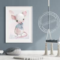 Babyzimmer Bilder [A3] Kleine Maus Kinder-Zimmer-Bild Tiere Poster  | Fluffy Hugs Bild 3