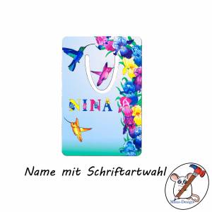 Kolibri Lesezeichen mit Name / Schriftartwahl / Aluminium / 5 x 7,5 x 0,07cm / Blume / Vogel / Orchidee Bild 2