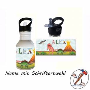 Edelstahl Trinkflasche Motiv Dino mit Name / Personalisierbar / Dinosaurier / T-Rex / 400ml / 500ml / 600ml Bild 1