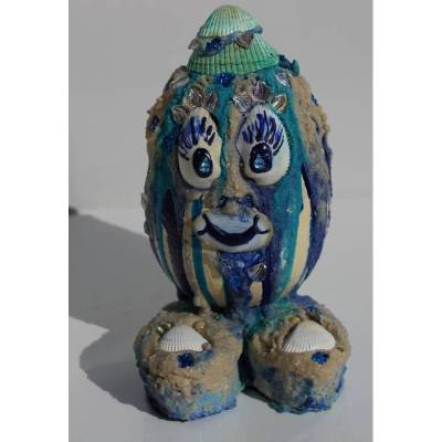 Osterfigur SHELLY EIERMEIER witziges Ostergeschenk kleine Skulptur Deko-Ei Künstler-Ei Osterei Muscheln 