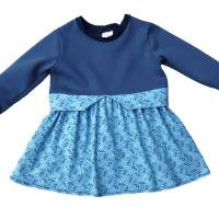 Girly Sweater/Winter mit Schößchen - Mädchenkleid - Größe 104 - Blätter dunkelblau hellblau Bild 1