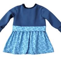 Girly Sweater/Winter mit Schößchen - Mädchenkleid - Größe 104 - Blätter dunkelblau hellblau Bild 2