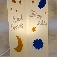 Lampe * Tischlampe * Nachttischlampe, Glas mit Spruch "Schlaf gut! Sweet Dreams!" Bild 1