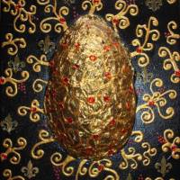 Ostergeschenk OSTERGOLD abstraktes Dekoei auf einem Keilrahmen witzige Wanddeko Künstler-Ei  abstrakte Kunst Bild 1