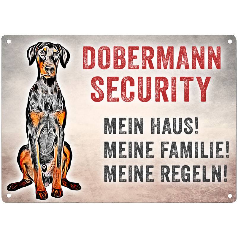Mein Haus Mein Garten Meine Familie Schild Hund Dobermann Achtung 
