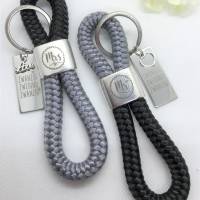 2 Schlüsselanhänger aus Segelseil/Segeltau, Mr. und Mrs., Hochzeitsgeschenk, grau/schwarz Bild 1