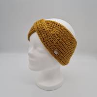Gestricktes Stirnband in golden yellow, handgestrickt aus 100% Alpaka, einfacher flacher Twist im Stirnbereich, handmade Bild 2
