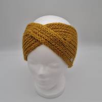 Gestricktes Stirnband in golden yellow, handgestrickt aus 100% Alpaka, einfacher flacher Twist im Stirnbereich, handmade Bild 3