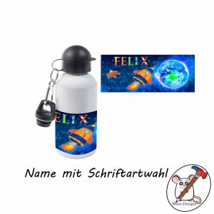 Aluminium Trinkflasche Motiv Rakete mit Name / Raumschiff / Personalisierbar / 500ml Bild 2