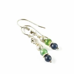 Ohrringe Ohrhänger mit Dumortierit, Moosachat und 925er Silber, kleine dezente Ohrringe in blau und grün, Edelsteine Bild 2