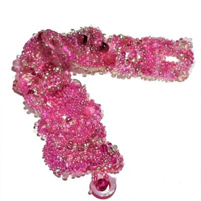 breites Armband pink rosa freeform Unikat handgefertigt Glas peyote handmade Brautschmuck