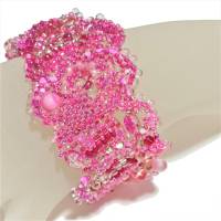 breites Armband pink rosa freeform Unikat handgefertigt Glas peyote handmade Brautschmuck Bild 3