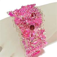 breites Armband pink rosa freeform Unikat handgefertigt Glas peyote handmade Brautschmuck Bild 4