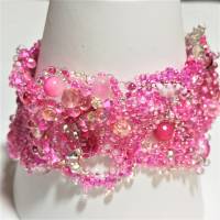 breites Armband pink rosa freeform Unikat handgefertigt Glas peyote handmade Brautschmuck Bild 7