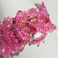 breites Armband pink rosa freeform Unikat handgefertigt Glas peyote handmade Brautschmuck Bild 9