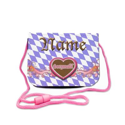 Kinder Brustbeutel mit Name / bayrisch Herzmadl / Klettverschluss Schnur Klarsichtfach / personalisierbar / Geldbörse