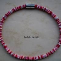 Häkelkette, gehäkelte Perlenkette * Flickenteppich in rosa rot Bild 2