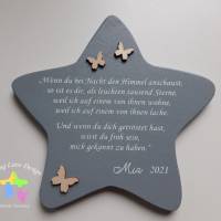 Erinnerung an ein Sternenkind, Geschenk für Sterneneltern, individuelle gestaltetes Trauergeschenk, grauer Stern, Grabd Bild 1