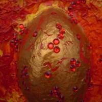 Ostergeschenk GOLDEN EI ;) abstraktes Dekoei auf einem Keilrahmen witzige Wanddeko Künstler-Ei  abstrakte Kunst Bild 4