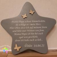 Erinnerung an ein Sternenkind, Geschenk für Sterneneltern, individuelle gestaltetes Trauergeschenk, grauer Stern, Grabd Bild 1