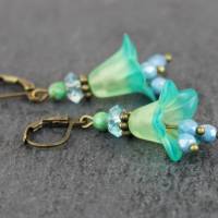 Blüten Ohrringe in blau grün, Glockeblumen Bild 1
