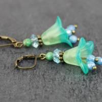 Blüten Ohrringe in blau grün, Glockeblumen Bild 2