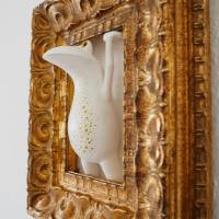 Die Goldbauchunke, Frosch Skulptur, Frosch Figur, Wandobjekt, 3D Bild, weißer Frosch, Goldrahmen Bild 8