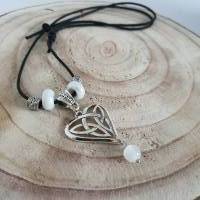 Keltische Herz Halskette mit Selenit Perle - Großloch Perlen & Metall Perlen/ Valentinstags Geschenkidee Bild 1