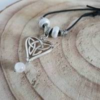 Keltische Herz Halskette mit Selenit Perle - Großloch Perlen & Metall Perlen/ Valentinstags Geschenkidee Bild 2
