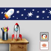 Kinderbordüre: Rakete mit weißen Sternen - optional selbstklebend - 18 cm Höhe Bild 1